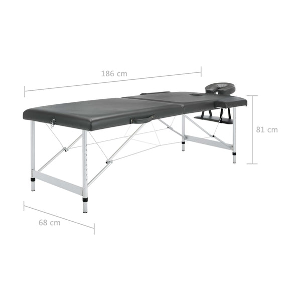 vidaXL 2-Zone Massage Table Aluminum Frame Anthracite 186x68 cm