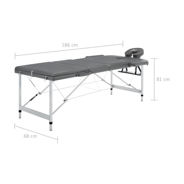 vidaXL 3-Zone Massage Table with Aluminum Frame Anthracite 186x68 cm