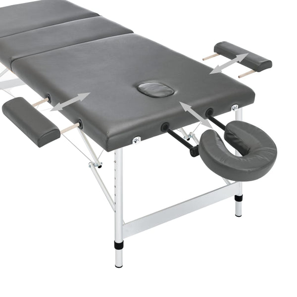 vidaXL 3-Zone Massage Table with Aluminum Frame Anthracite 186x68 cm