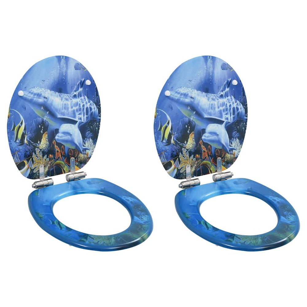 vidaXL Toilet Seats 2 pcs. with Soft-Close Lid MDF Dolphin Design