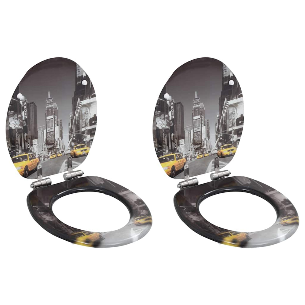 vidaXL Toilet Seats 2 pcs. with Soft-Close Lid MDF New York Design