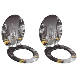 vidaXL Toilet Seats 2 pcs. with Soft-Close Lid MDF New York Design