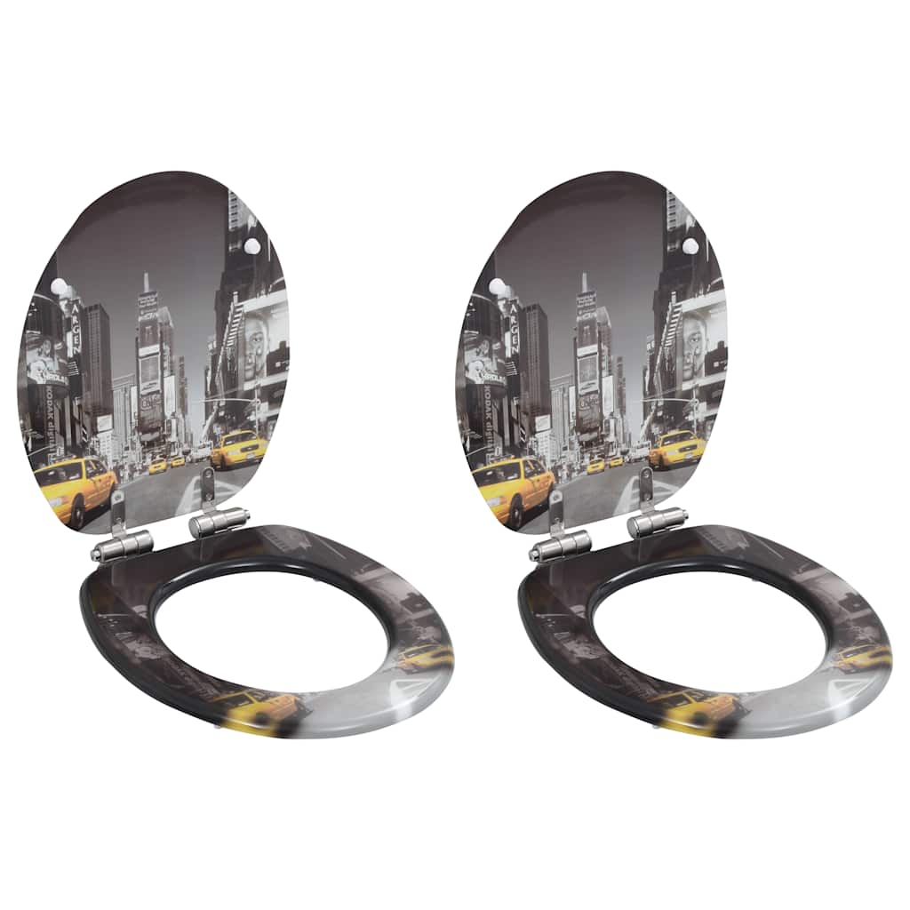 vidaXL Toilet Seats 2 pcs. with Soft-Close Lid MDF New York Design