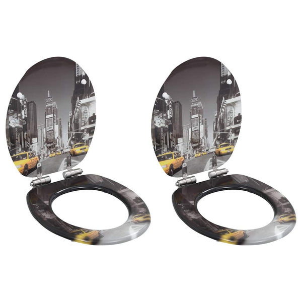 vidaXL Toilet Seats 2 pcs. with Soft-Close Lid MDF New York Design