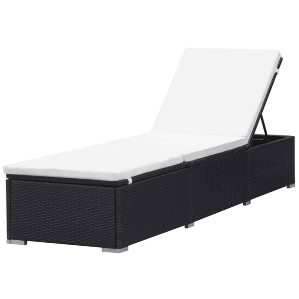 vidaXL Sun Loungers with Cushions 2 pcs Poly Rattan Black
