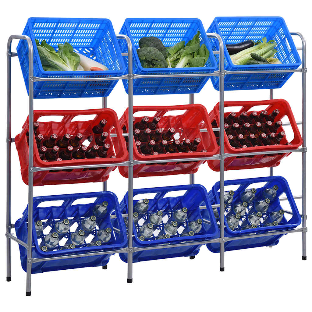 vidaXL Crate Rack for 9 Crates Silver 145x33x116 cm Steel