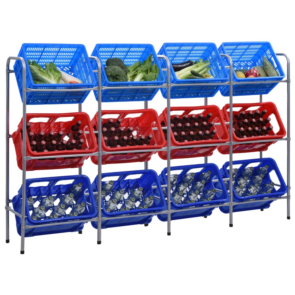 vidaXL Crate Rack for 12 Crates Silver 190x33x116 cm Steel