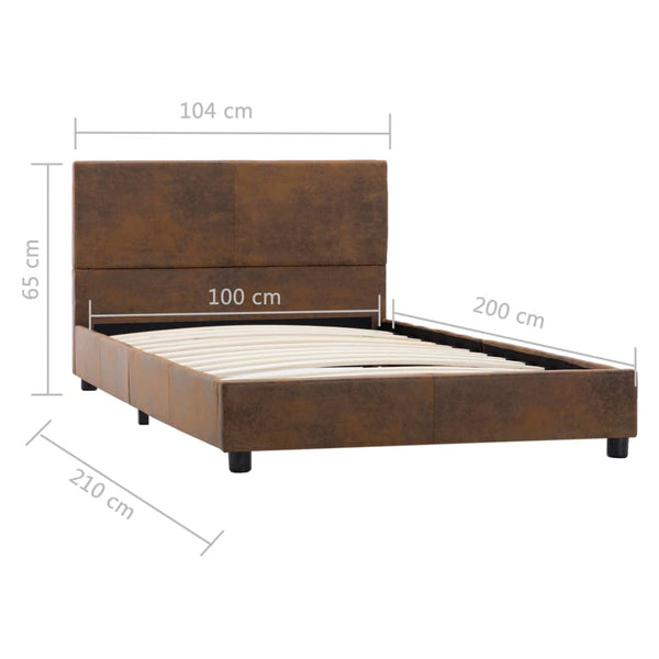 vidaXL Bed Frame Brown Suede Look 100x200 cm