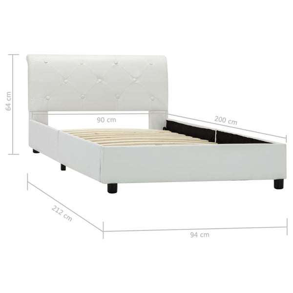 vidaXL Bed Frame White Artificial Leather 90 x 200 cm