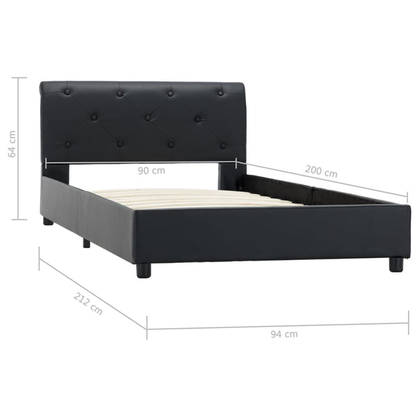 vidaXL Bed Frame Black Faux Leather 90 x 200 cm