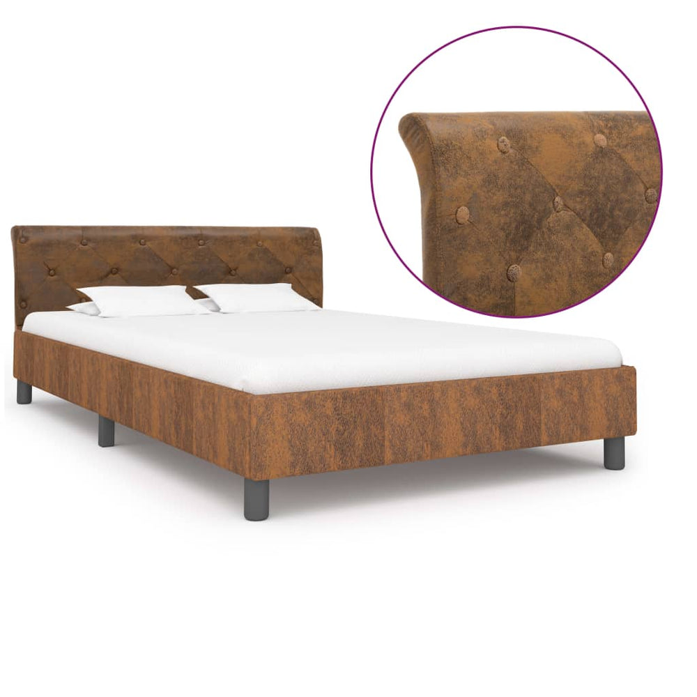 vidaXL Bed Frame Brown Suede Look 120 x 200 cm