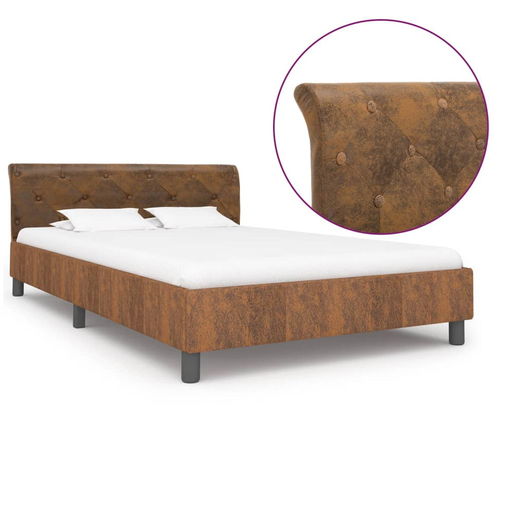 vidaXL Bed Frame Brown Suede Look 140 x 200 cm