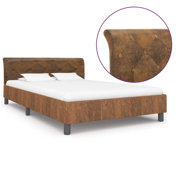 vidaXL Bed Frame Brown Suede Look 140 x 200 cm