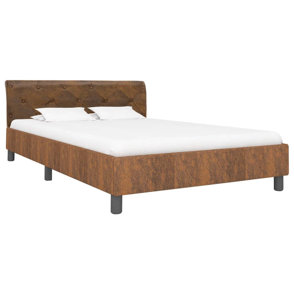 vidaXL Bed Frame Brown Suede Look 140 x 200 cm