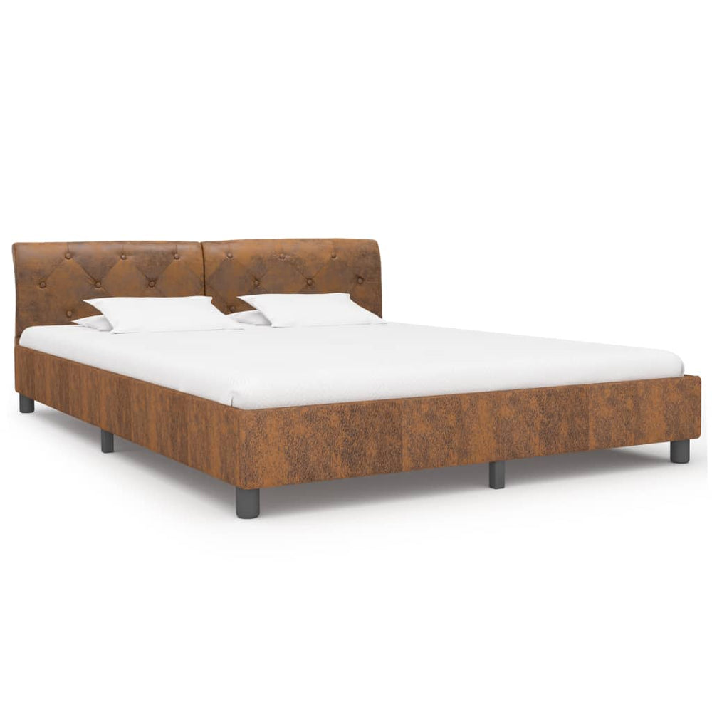 vidaXL Bed Frame Brown Suede Look 160 x 200 cm