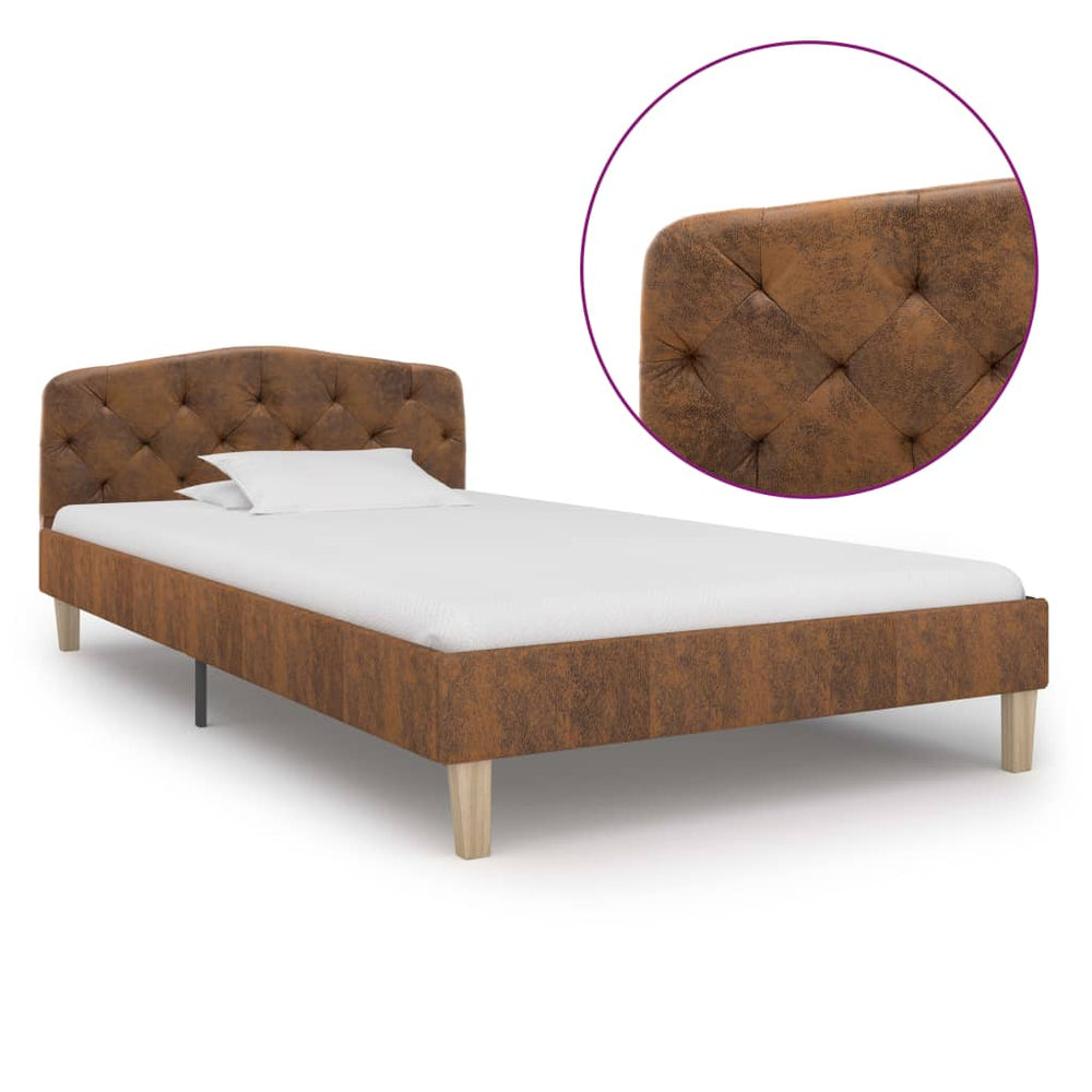 vidaXL Bed Frame Brown Suede Look 90x200 cm