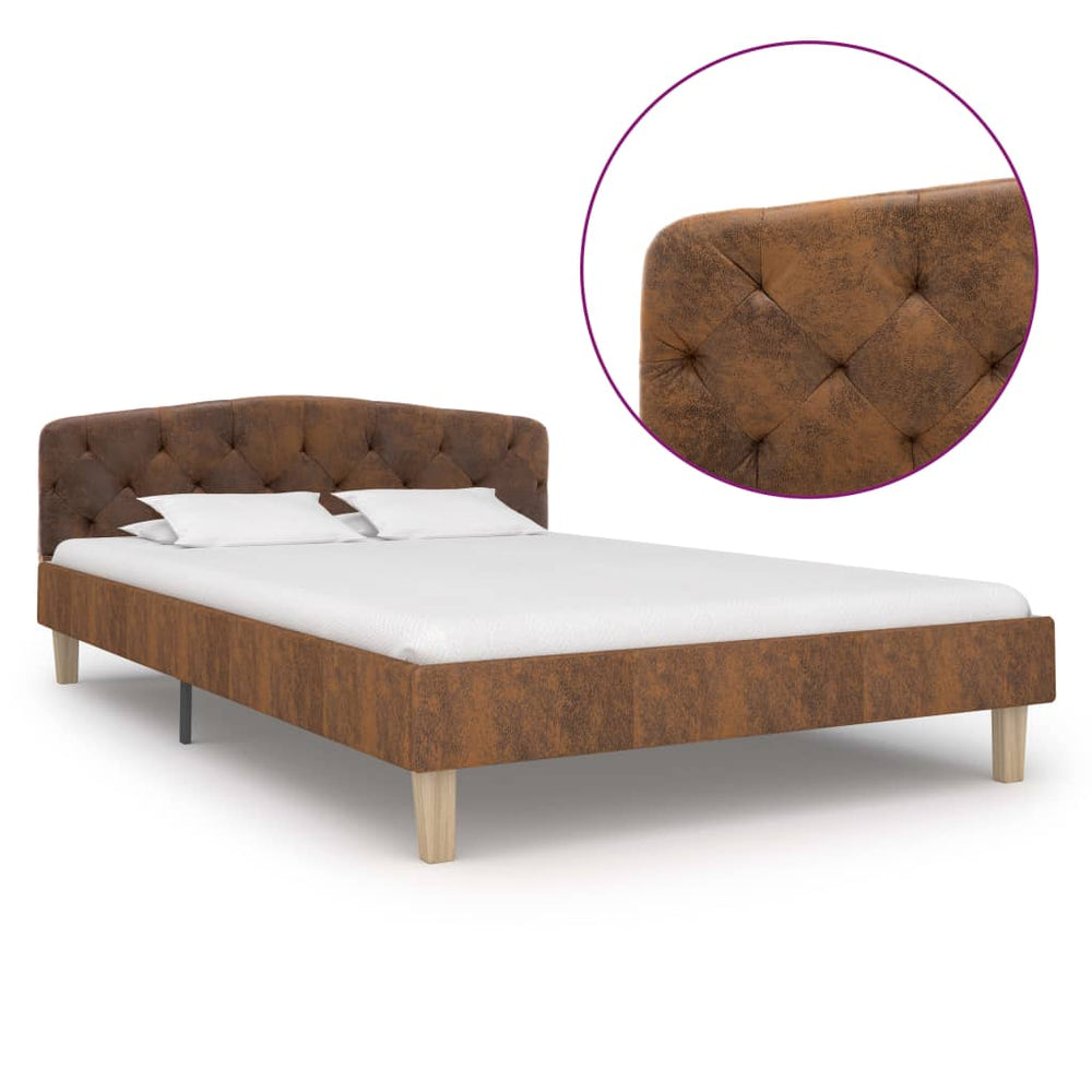 vidaXL Bed Frame Brown Suede Look 120x200 cm