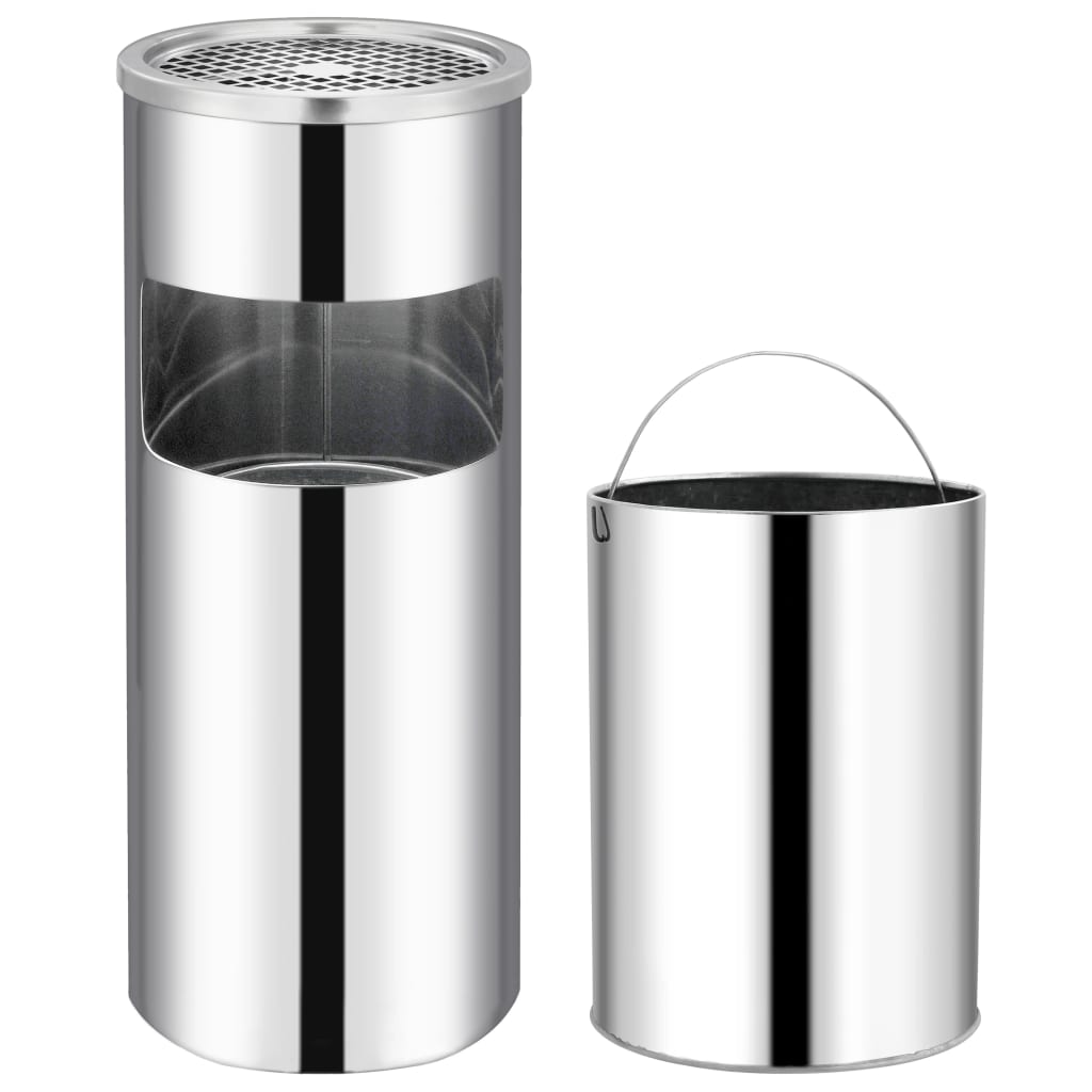 vidaXL Litter Bin with Ashtray Hotel 30 L Stainless Steel