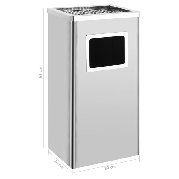 vidaXL Waste Bin with Ashtray Hotel 45 L Stainless Steel