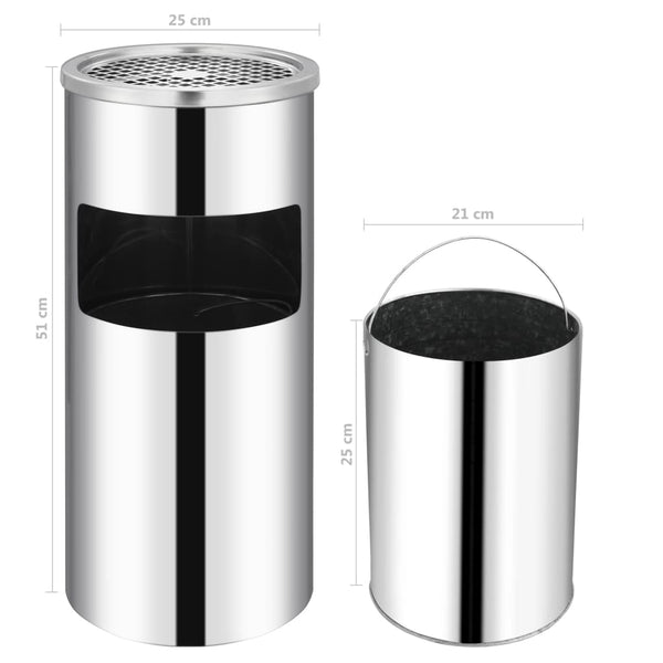vidaXL Wall-Mounted Ashtray Stainless Steel 26 L
