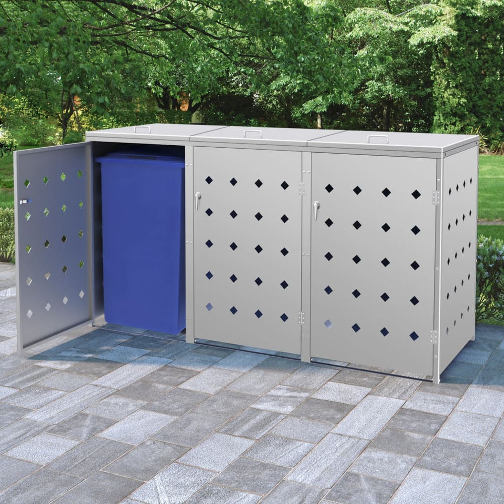 vidaXL Rubbish Bin Shed for 3 Bins 240 L Stainless Steel
