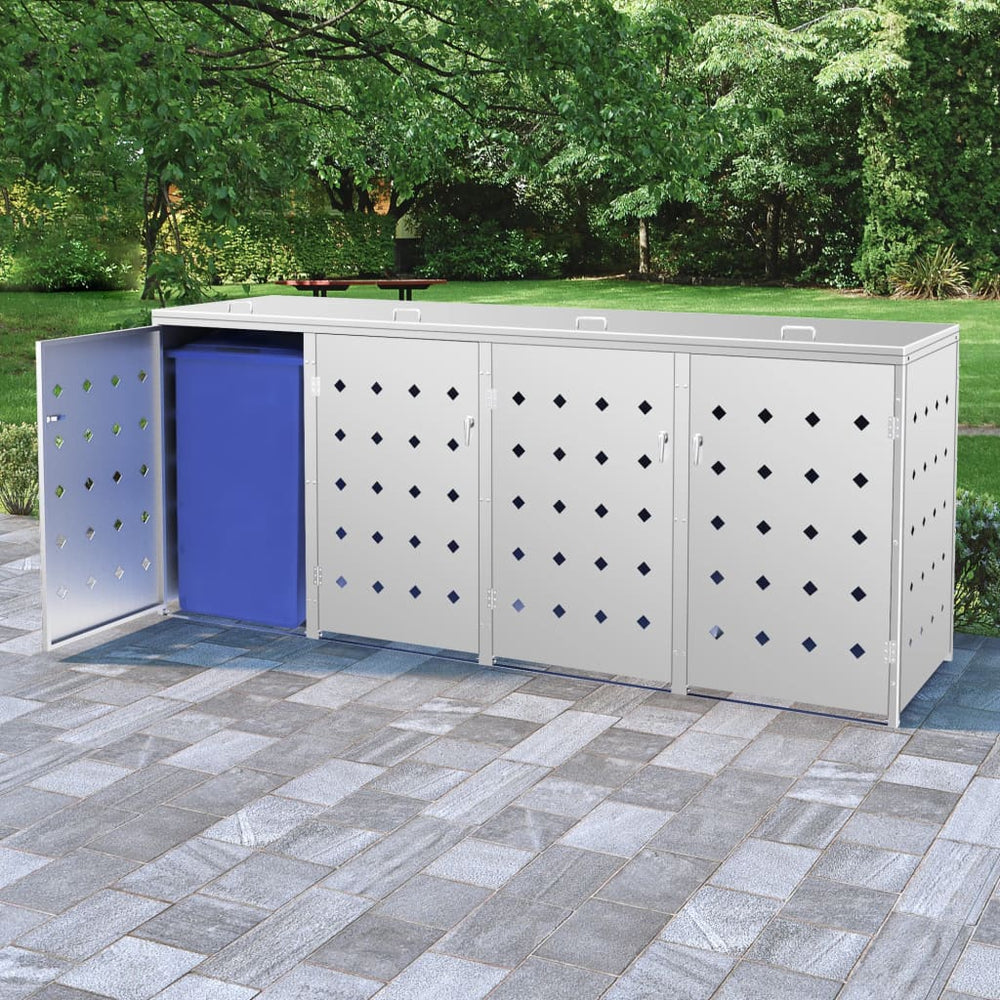 vidaXL Wheelie Bin Storage for 4 Bins 240 L Stainless Steel