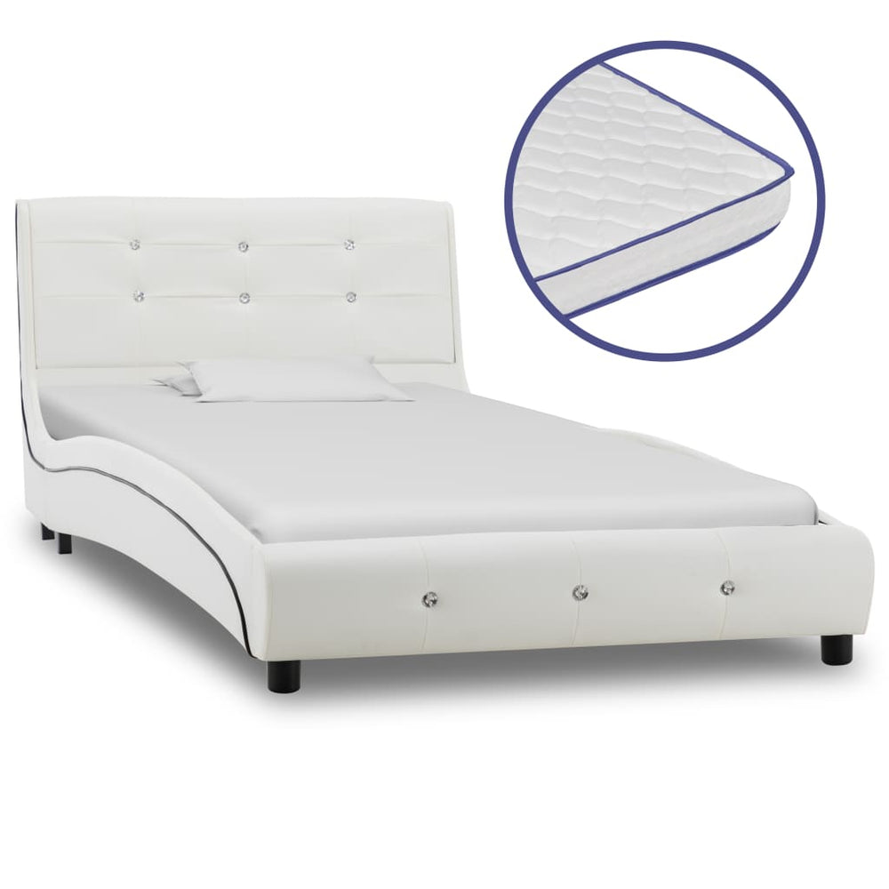 vidaXL Bed with Memory Foam Mattress White Faux Leather 90x200 cm