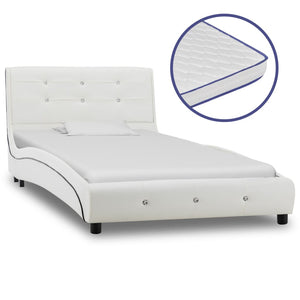 vidaXL Bed with Memory Foam Mattress White Faux Leather 90x200 cm