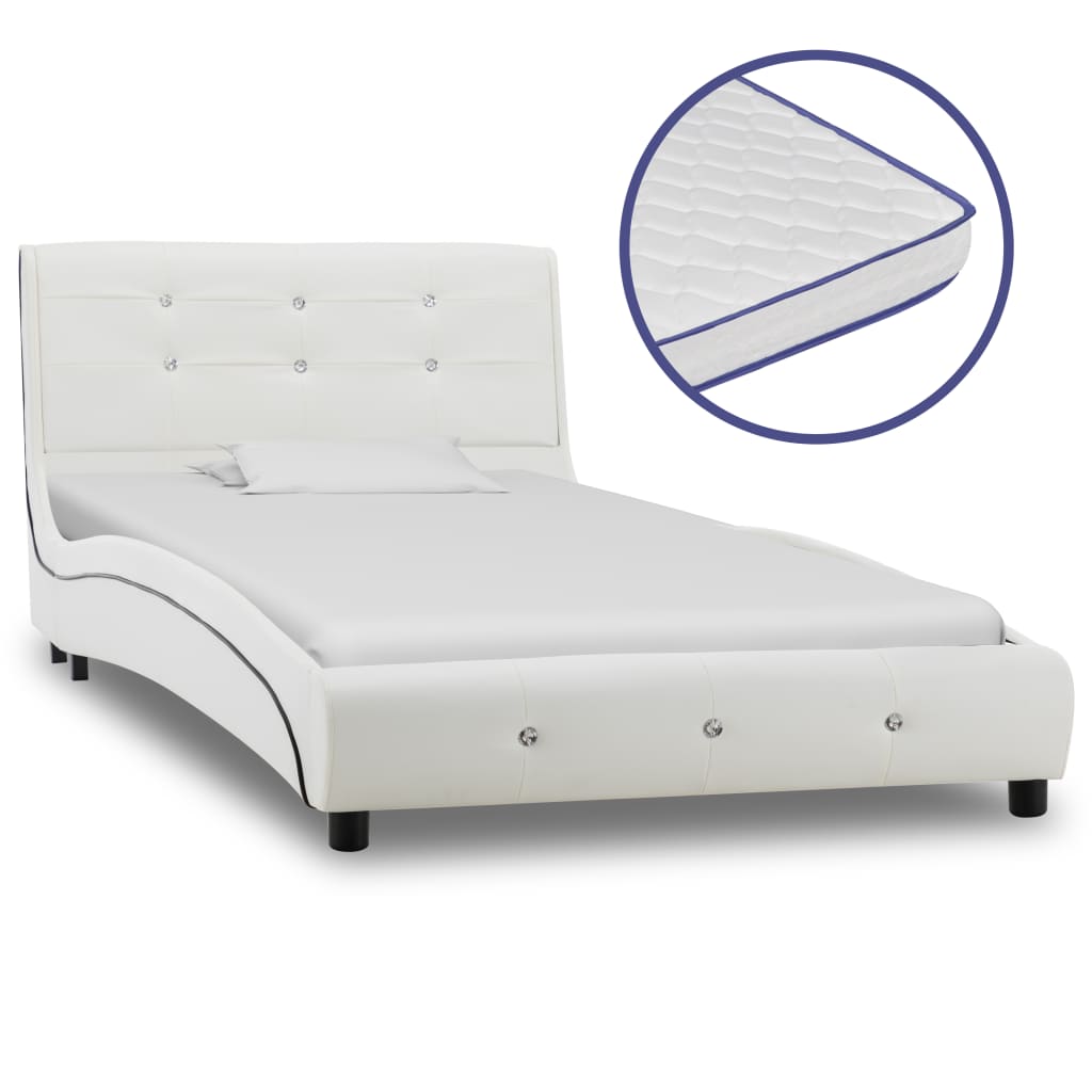 vidaXL Bed with Memory Foam Mattress White Faux Leather 90x200 cm