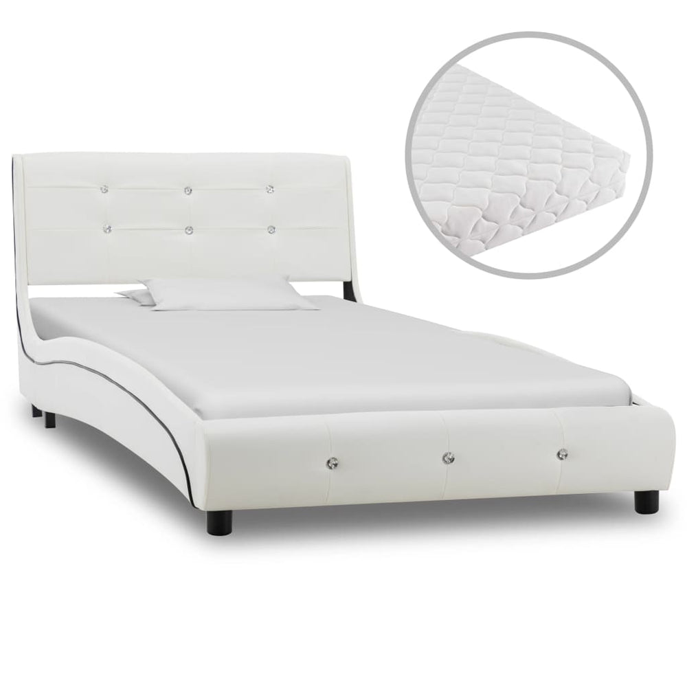 vidaXL Bed with Mattress White Faux Leather 90 x 200 cm