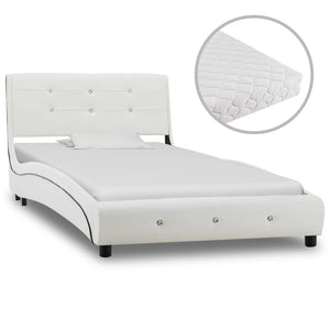 vidaXL Bed with Mattress White Faux Leather 90 x 200 cm