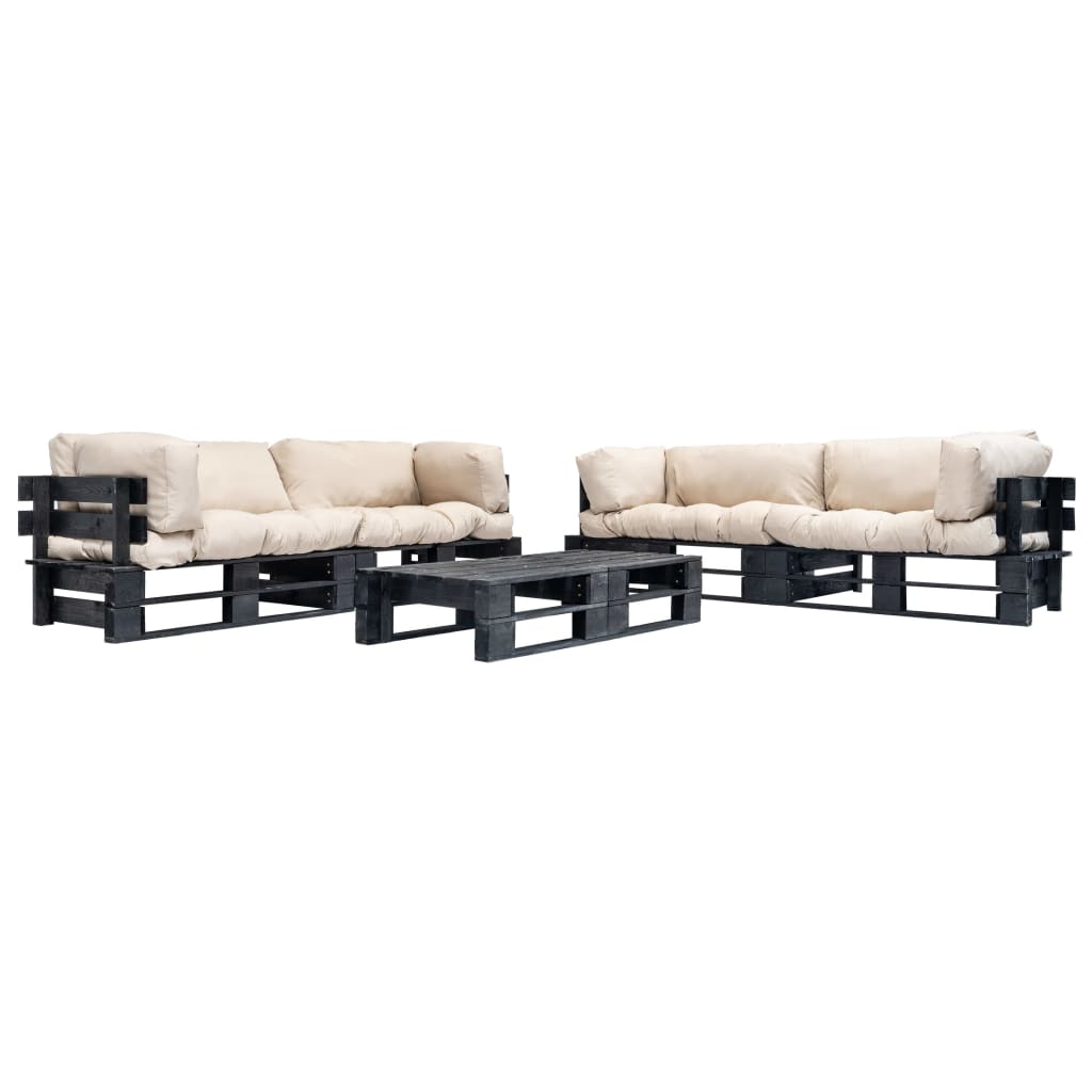 vidaXL 6-pc. Garden Pallet Sofa Set Sand-colored Cushions Wood