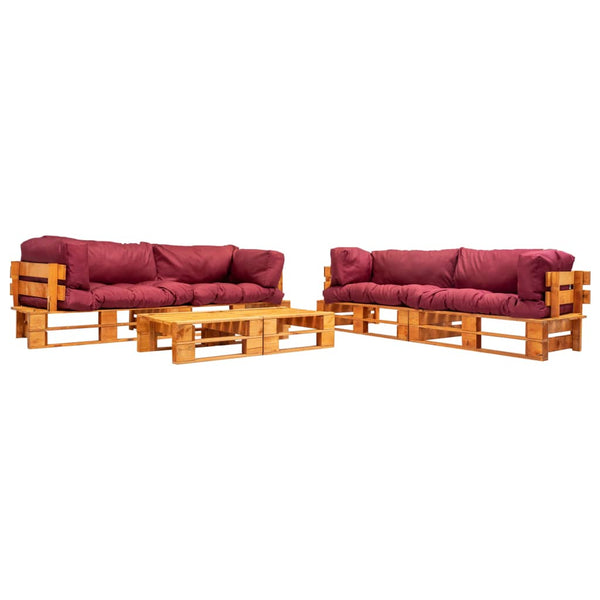 vidaXL 6-Piece Wooden Pallet Garden Lounge Set with Red Cushions