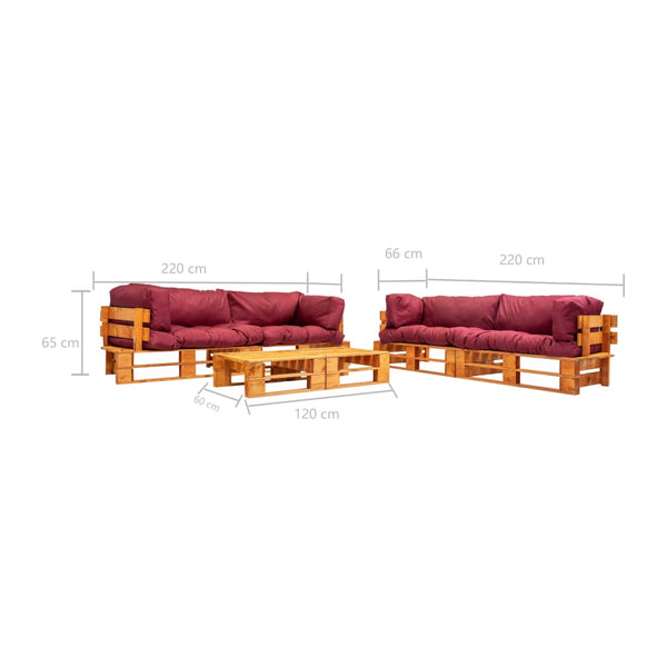 vidaXL 6-Piece Wooden Pallet Garden Lounge Set with Red Cushions