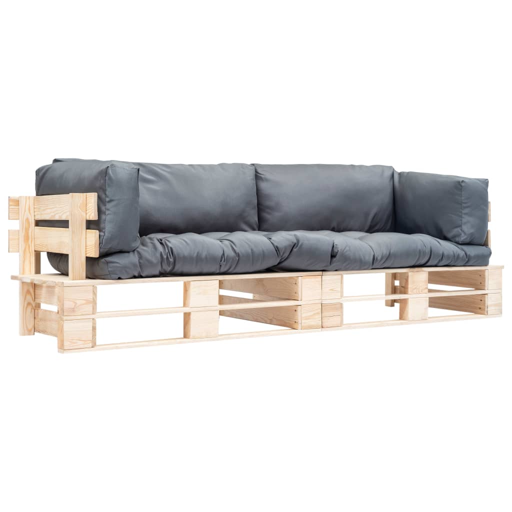 vidaXL 2-Piece Pallet Outdoor Sofa Set with Cushions Grey Pinewood