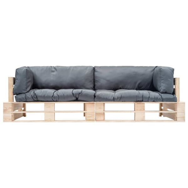 vidaXL 2-Piece Pallet Outdoor Sofa Set with Cushions Grey Pinewood