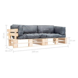 vidaXL 2-Piece Pallet Outdoor Sofa Set with Cushions Grey Pinewood