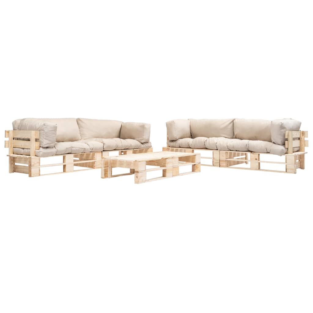 vidaXL 6-pc. Garden Pallet Sofa Set Sand-colored Cushions Wood