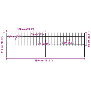 vidaXL Garden Fence with Spear Top Steel 359 x 60 cm Black