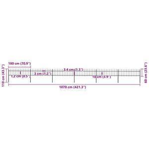 vidaXL Garden Fence with Spear Top Steel 1070 x 60 cm Black