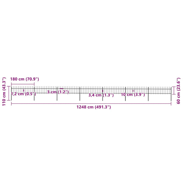 vidaXL Garden Fence with Spear Top Steel 1248 x 60 cm Black