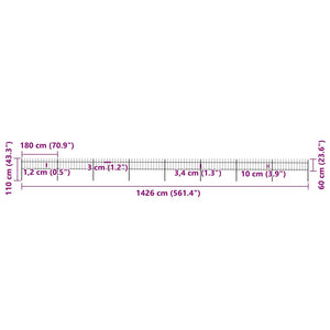vidaXL Garden Fence with Spear Top Steel 1426 x 60 cm Black