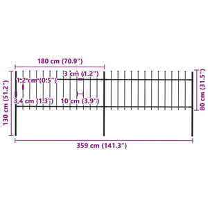 vidaXL Garden Fence with Spear Top Steel 359 x 80 cm Black
