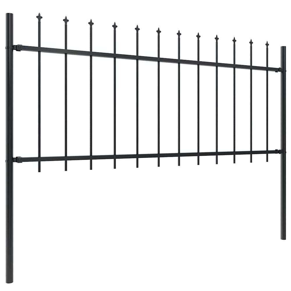 vidaXL Garden Fence with Spear Top Steel 892.5 x 80 cm Black