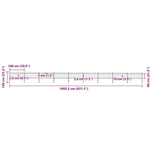 vidaXL Garden Fence with Spear Top Steel 1603.5 x 80 cm Black