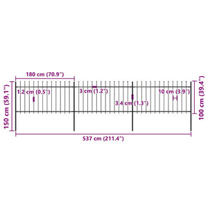 vidaXL Garden Fence with Spear Top Steel 537 x 100 cm Black
