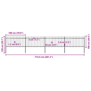 vidaXL Garden Fence with Spear Top Steel 714.5 x 100 cm Black