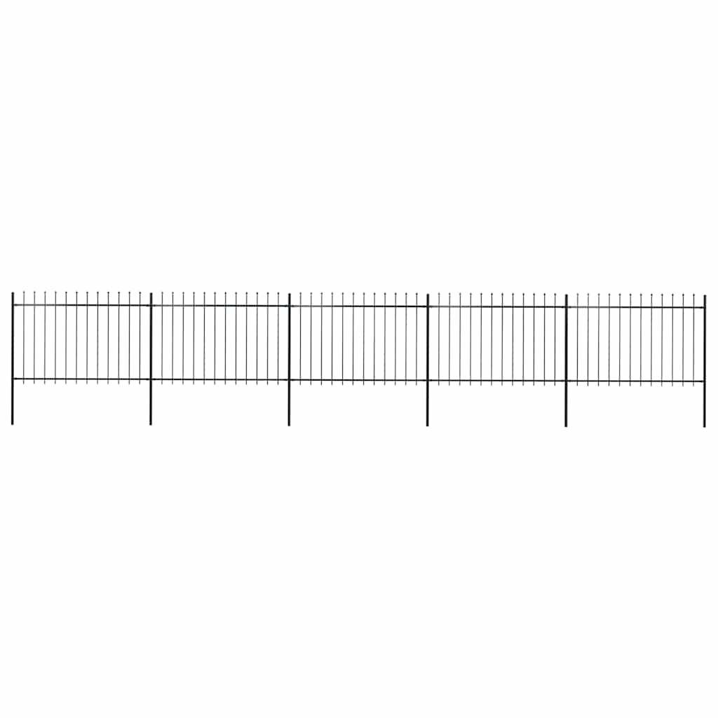 vidaXL Garden Fence with Spear Top Steel 892.5 x 120 cm Black