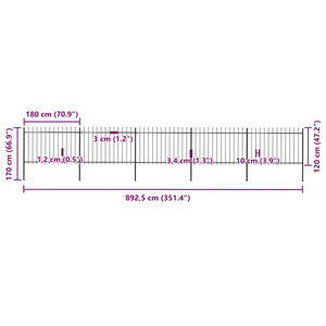 vidaXL Garden Fence with Spear Top Steel 892.5 x 120 cm Black