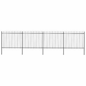 vidaXL Garden Fence with Spear Top Steel 714.5 x 150 cm Black